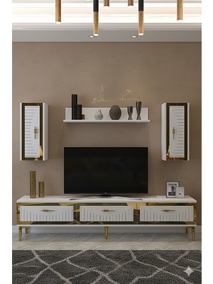 Yumedi Design TVR1801BG - Kerem Tv Ünitesi 180CM Beyaz-Gold