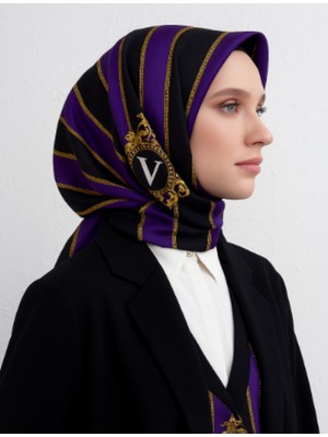 Vissona Twill Ipek Eşarp 16287 - 0001 - 0023 Mor Çizgili Desen