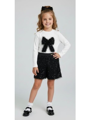 İnebolu Kids Inebolu Kids Kız Çocuk Payetli Şortlu Pullu  Fiyonk Detaylı 2 Li Takım
