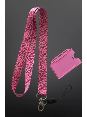 Stormistoretr Pembe Leopar Desenli Boyun Ipi Lanyard – Kartlık & Anahtarlık Askısı, Dayanıklı Kumaş