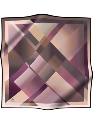 Vissona %100 Twill Ipek Geometrik Desenli Bej - Gül Kurusu Renkli 90X90 Eşarp Dikim Şekli : El Dikişi