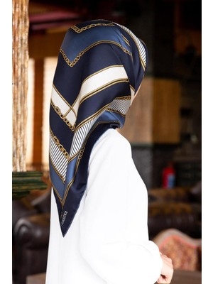 Vissona Tivil Ipek Eşarp 17217 - 0033 - 0031 Lacivert Karışık Desen