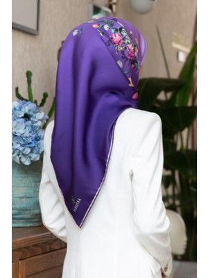 Vissona Tivil Ipek Eşarp 60849 - 5 - 0022 Mor Çiçek Desen
