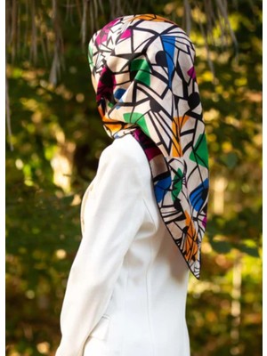 Vissona Tivil Ipek Eşarp 51810 - 7 - 0025 - 0035 Krem Karışık Desen