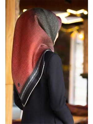 Vissona Tivil Ipek Eşarp 8409 - 1 - 0001 Siyah Kırmızı Armürlü Desen