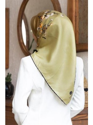 Vissona Tivil Ipek Eşarp 60849 - 11 - 0420 Yağ Yeşili Çiçek Desen