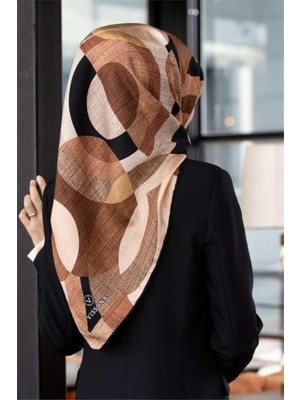 Vissona Tivil Ipek Eşarp 17647 - 1 - 0005 Taba Siyah Dokulu Desen