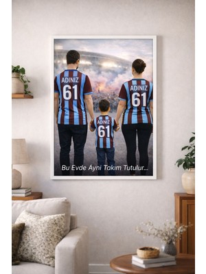 Kişiye Özel Bordo-Mavi Aile Forma Temalı Duvar Tablosu (Çerçeveli)