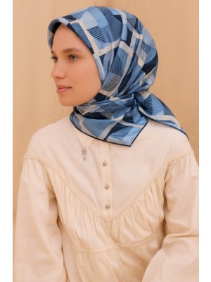 Vissona Tivil Ipek Eşarp 51918 - 0031 - 0033 Mavi Çizgi Desen