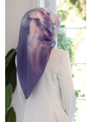 Vissona %100 Twill Ipek Duman Desenli Lila - Mor Renkli Renkli 90X90 Eşarp Dikim Şekli : El Dikişi
