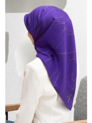 Vissona Tivil Ipek Eşarp 60801 - 17 - 0023 - 0037 Mor Yeşil Çizgi Desen