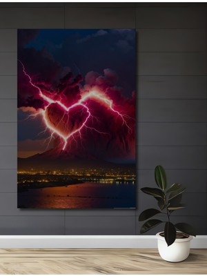 Teona Ahşap Kalp Şeklinde Şimşek Fırtınası Yağlı Boya Görünümlü Ahşap Ev,antre,salon,ofis,mutfak Tablo