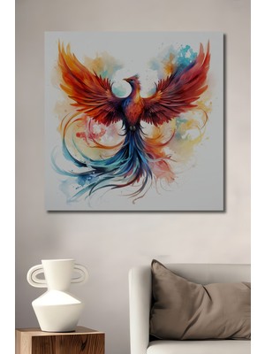 Teona Ahşap Alev Kanası Anka Kuşu Sulu Boya Görünümlü Ahşap Dekoratif Ev,antre,salon,ofis,mutfak Tablo