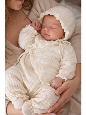 Heianmono 4 Kat Müslin Krem Renk Yeni Doğan Tulumu