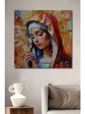 Teona Ahşap Meryem Ana Yağlı Boya Görünümlü Mozaik Sanat Ev,antre,salon,ofis,mutfak,yatak Odası Tablosu