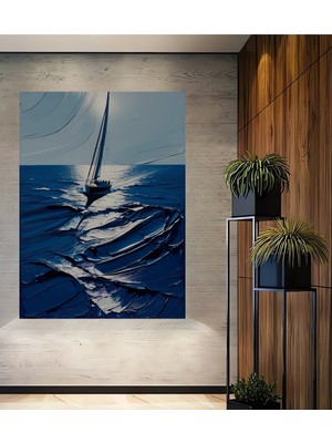 Teona Ahşap Yelkenli Tekne Ile Deniz Yolculuğu Yağlı Boya Görünümlü Modern Sanat Dekoratif Ahşap Tablo