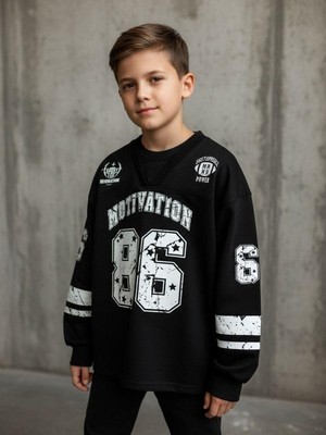 Zekids Çocuk V Yaka Baskılı Oversize Tasarım Sweatshirt