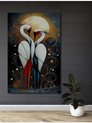 Teona Ahşap Sonsuz Aşk Turnaları Yağlı Boya Görünümlü Dekoratif Ahşap Ev,antre,salon,ofis,mutfak Tablo