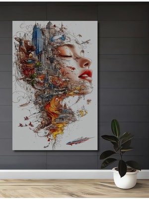 Teona Ahşap Şehir Yüzü Sulu Boya Görünümlü Ahşap Dekoratif Ev,antre,salon,ofis,mutfak,yatak Odası Tablo