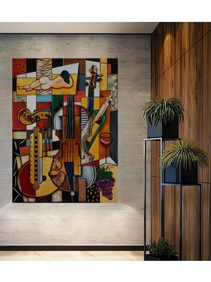 Teona Ahşap Soyut Müzik ve Figür Kompozisyonu Yağlı Boya Görünümlü Ahşap Dekoratif Ev,antre,salon,ofis Tablo