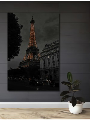Teona Ahşap Eiffel Kulesi Romantik Gece Manzarası Yağlı Boya Görünümlü Ahşap Dekoratif Ev,antre,salon Tablo