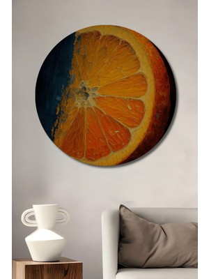 Teona Ahşap Canlı Portakal Dilimi Yağlı Boya Görünümlü Ahşap Tablo Yuvarlak Duvar Tablosu