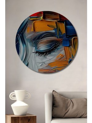 Teona Ahşap Soyut Kadın Portresi Yağlı Boya Görünümlü Ahşap Dekoratif Tablo Yuvarlak Duvar Tablosu