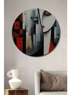 Teona Ahşap Soyut Kadın Silüeti Yağlı Boya Görünümlü Ahşap Dekoratif Tablo Yuvarlak Duvar Tablosu