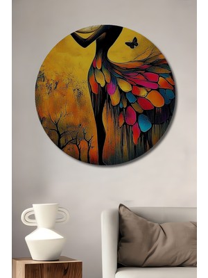 Teona Ahşap Ay Işığında Dans Eden Soyut Figür Yağlı Boya Görünümlü Dekoratif Ahşap Tablo Yuvarlak Duvar Tablosu