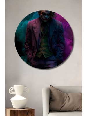 Teona Ahşap Joker Yağlı Boya Görünümlü Modern Sanat Ahşap Dekoratif Tablo Yuvarlak Duvar Tablosu