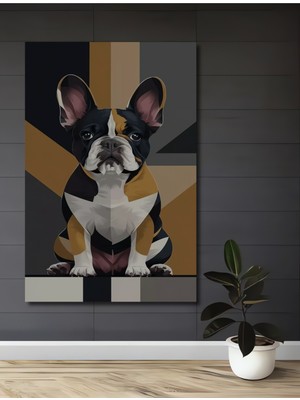 Teona Ahşap Fransız Bulldog Geometrik Soyut Sanat Yağlı Boya Görünümlü Ahşap Dekoratif Ev,antre,salon Tablo