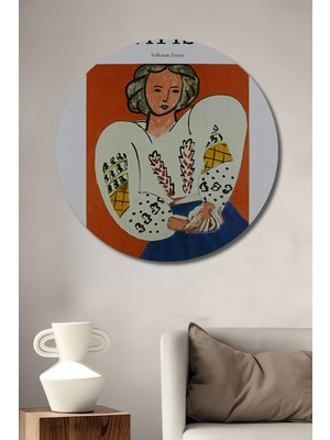 Teona Ahşap Matisse Kadın Portresi Yağlı Boya Görünümlü Sanat Tablosu Yuvarlak Duvar Tablosu
