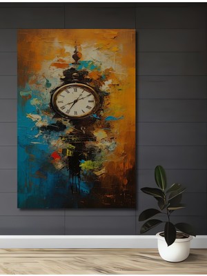 Teona Ahşap Modern Saat Temalı Yağlı Boya Görünümlü Ahşap Dekoratif Ev,antre,salon,ofis,mutfak,yatak Odası Tablo