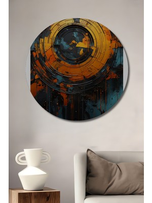 Teona Ahşap Tekno Geometrik Soyut Sanat Ahşap Dekoratif Tablo Yuvarlak Duvar Tablosu