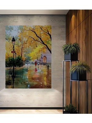 Teona Ahşap Yağlı Boya Görünümlü Sonbahar Yağmuru Ev,antre,salon,ofis,mutfak,yatak Odası Tablosu