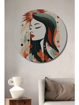 Teona Ahşap Kadın Figürlü Soyut Sanat Yağlı Boya Görünümlü Ahşap Dekoratif Tablo Yuvarlak Duvar Tablosu