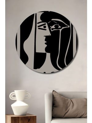 Teona Ahşap Picasso Soyut Kadın Portresi Ahşap Dekoratif Tablo Yuvarlak Duvar Tablosu