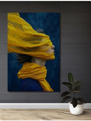 Teona Ahşap Sarı Tül Esintili Kadın Portresi Yağlı Boya Görünümlü Dekoratif Ahşap Ev,antre,salon,ofis Tablo