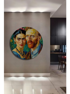 Teona Ahşap Frida Kahlo ve Vincent Van Gogh Ikilisi Yağlı Boya Görünümlü Dekoratif Ahşap Ev,antre,salon Tablo