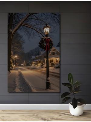Teona Ahşap Kar Manzaralı Sokak Lambası Ahşap Dekoratif Ev,antre,salon,ofis,mutfak,yatak Odası Tablo