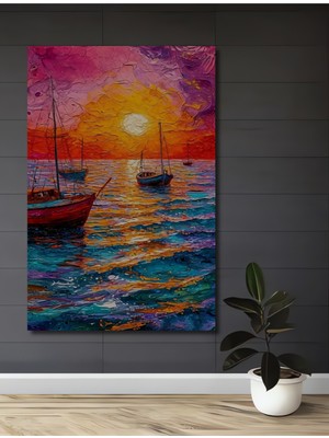 Teona Ahşap Güneşli Deniz Seyri Yağlı Boya Görünümlü Ahşap Dekoratif Ev,antre,salon,ofis,mutfak Tablo