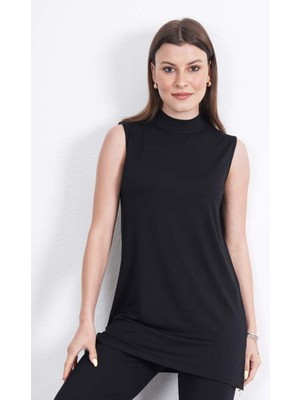 Penye Bizden Viskon Kolsuz Tunik -Siyah