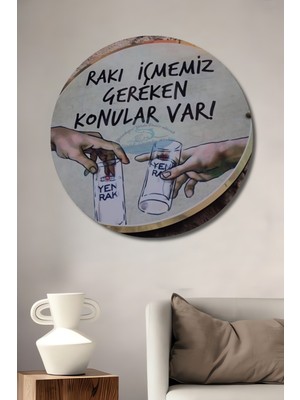Teona Ahşap Rakı Sohbeti Ahşap Dekoratif Tablo Yuvarlak Duvar Tablosu