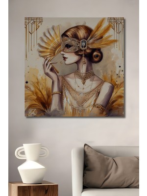Teona Ahşap Altın Maskeli Kadın Sulu Boya Görünümlü Dekoratif Ahşap Ev,antre,salon,ofis,mutfak,yatak Odası Tablo