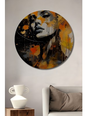 Teona Ahşap Soyut Kadın Portresi Yağlı Boya Görünümlü Dekoratif Ahşap Tablo Yuvarlak Duvar Tablosu