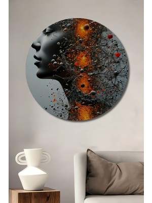 Teona Ahşap Soyut Enerji Kadın Portresi Yağlı Boya Görünümlü Ahşap Dekoratif Tablo Yuvarlak Duvar Tablosu