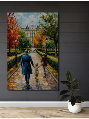 Teona Ahşap Ağaçlı Parkta Aile Yürüyüşü Yağlı Boya Görünümlü Dekoratif Ahşap Ev,antre,salon,ofis,mutfak Tablo