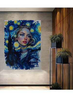 Teona Ahşap Yıldızlı Geceler Portresi Yağlı Boya Görünümlü Dekoratif Ahşap Ev,antre,salon,ofis,mutfak Tablo