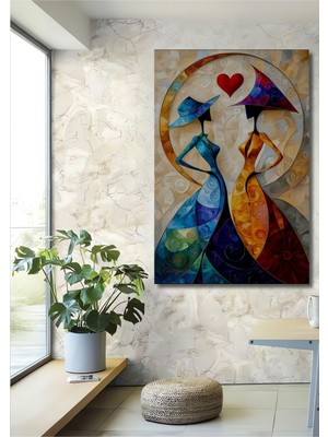 Teona Ahşap Kadın Figürlü Kalp Desenli Yağlı Boya Görünümlü Ahşap Dekoratif Ev,antre,salon,ofis,mutfak Tablo
