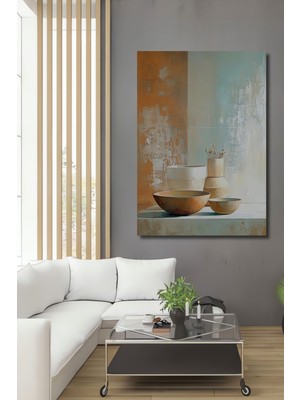 Teona Ahşap Modern Bohem Rustic Vazo ve Kase Kompozisyonu Yağlı Boya Görünümlü Ahşap Dekoratif Tablo